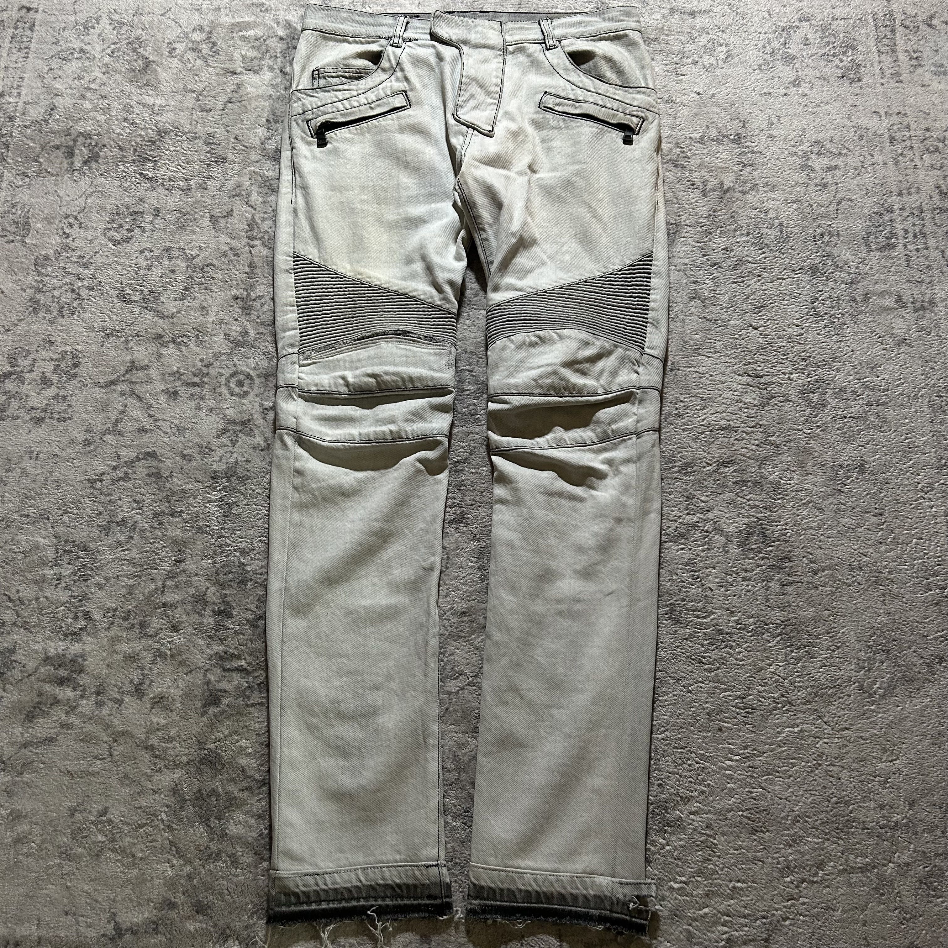 Balmain White Biker Jeans | Grailed