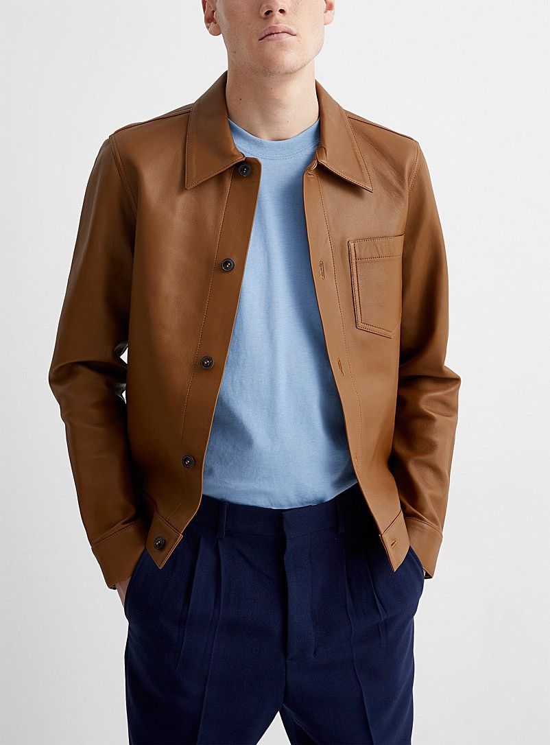 AMI NEW M Tan Brown Lamb Leather Classic Leather Buttoned Jacket Size US M / EU 48-50 / 2 - 10 Thumbnail
