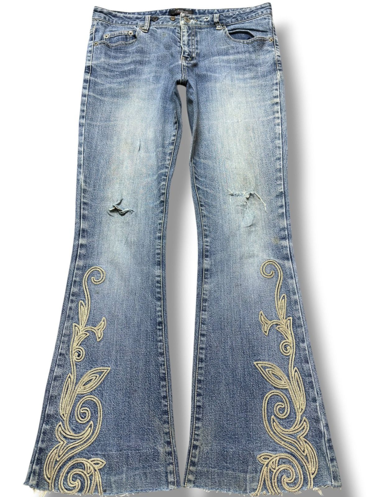 Hysteric Glamour Vintage Oririn Flare Bootcut Embroidery Distressed Denim Size US 31 - 1 Thumbnail