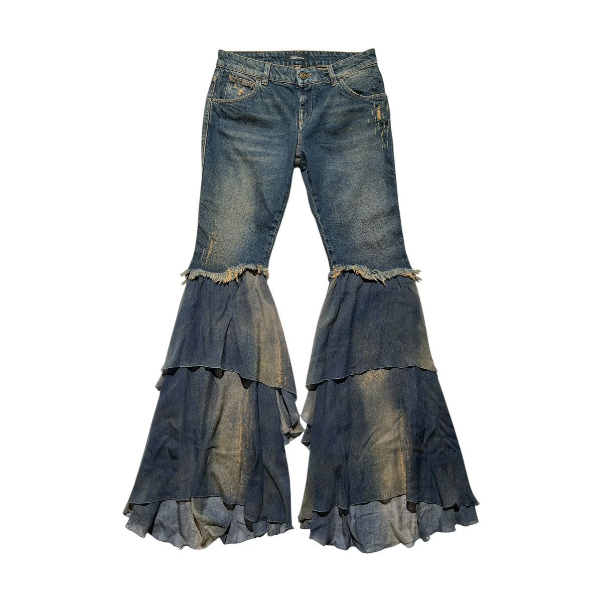 Blumarine $3,098 chiffon ruffled flared jeans Size 30" / US 8 / IT 44 - 1 Thumbnail