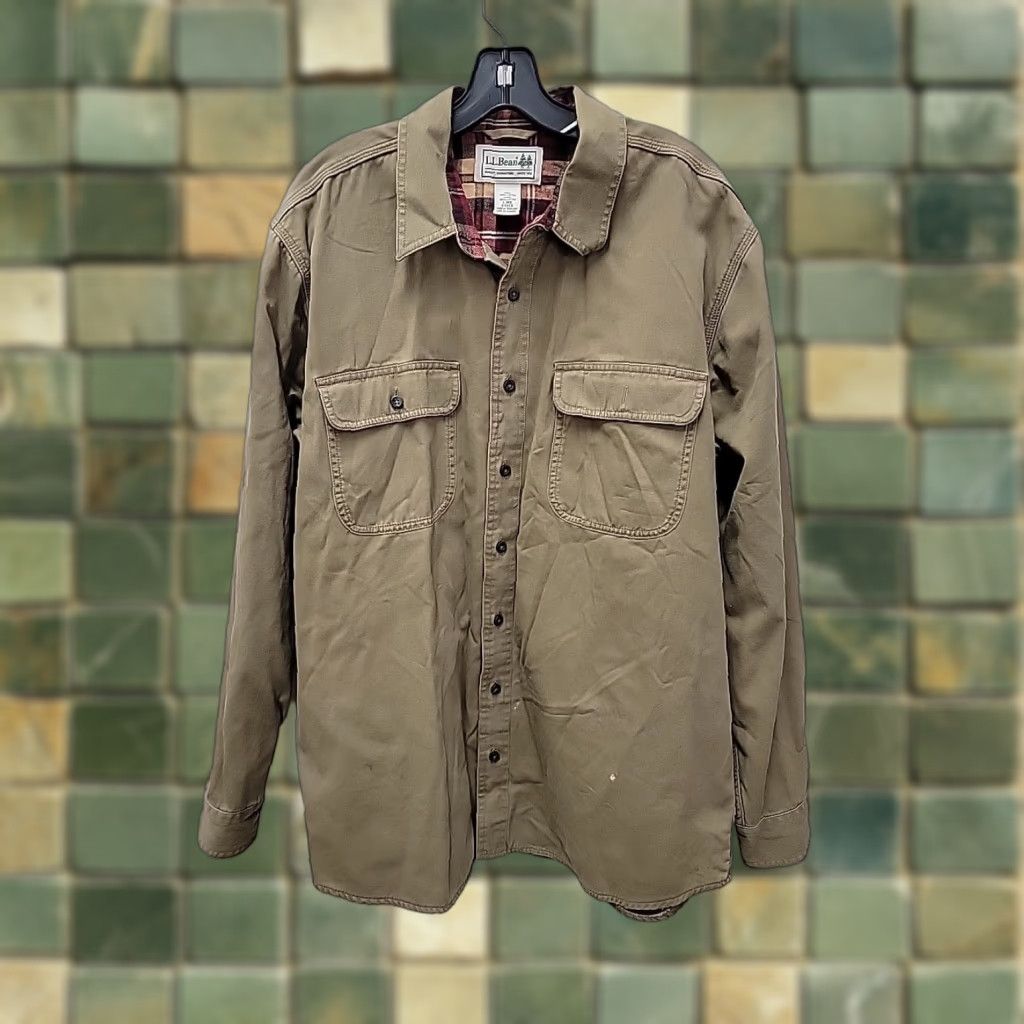 Vintage VINTAGE LL Bean Shirt Jacket Shacket L Men's Green Flannel Lined Cotton Button-Up Long Sleeve Size L Size US L / EU 52-54 / 3 - 1 Thumbnail