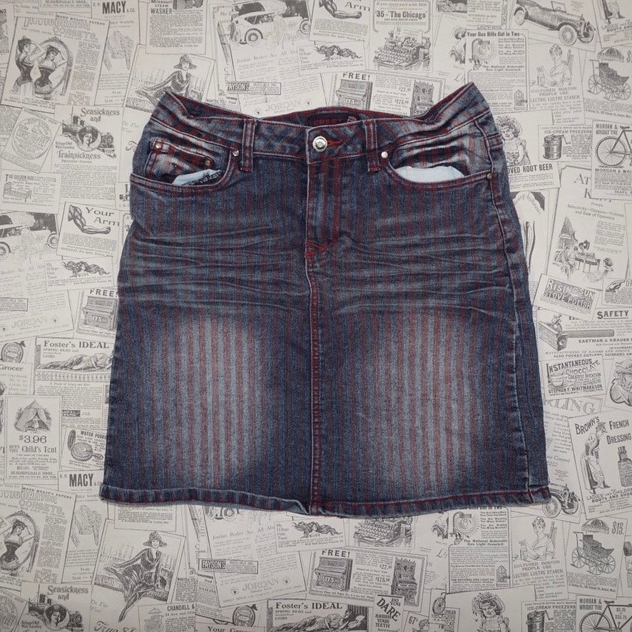 Vintage 5/6 - Vintage Y2K Crest denim stripe blue/red 2000s skirt Size 22" - 2 Thumbnail