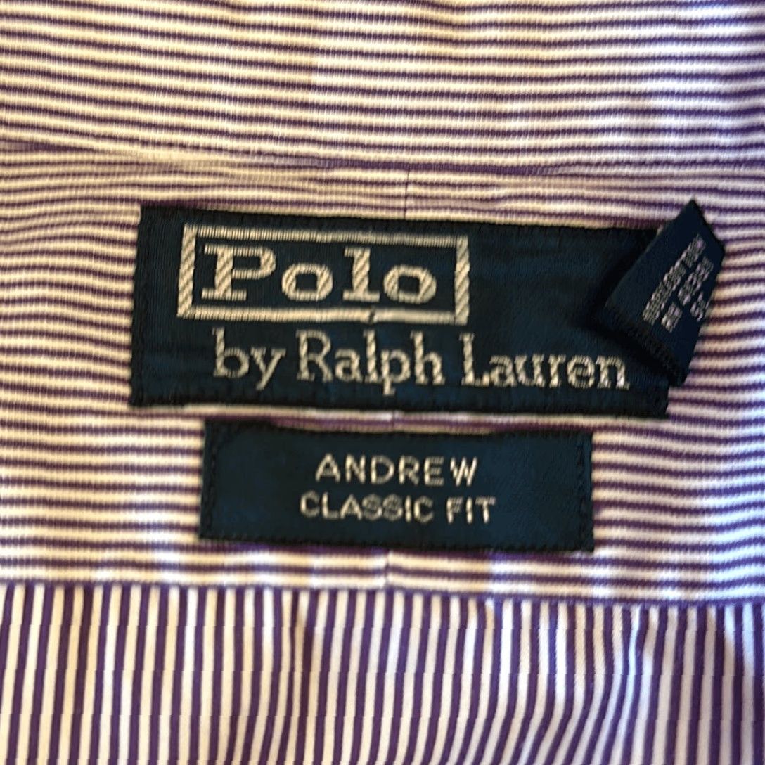 Ralph Lauren Polo Ralph Lauren Andrew Classic Fit Shirt Striped Purple White Cotton 16.5 Multicolor Mens Long Sleeve Button-Up Shirt Size US XL / EU 56 / 4 - 7 Thumbnail