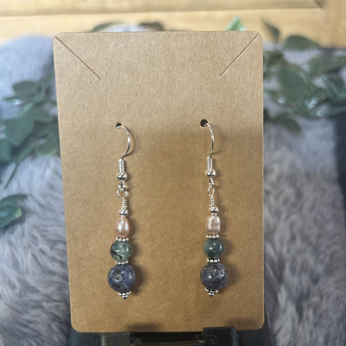 Handmade Handcrafted sodalite dragon vein genuine pearl earrings Size ONE SIZE - 2 Thumbnail