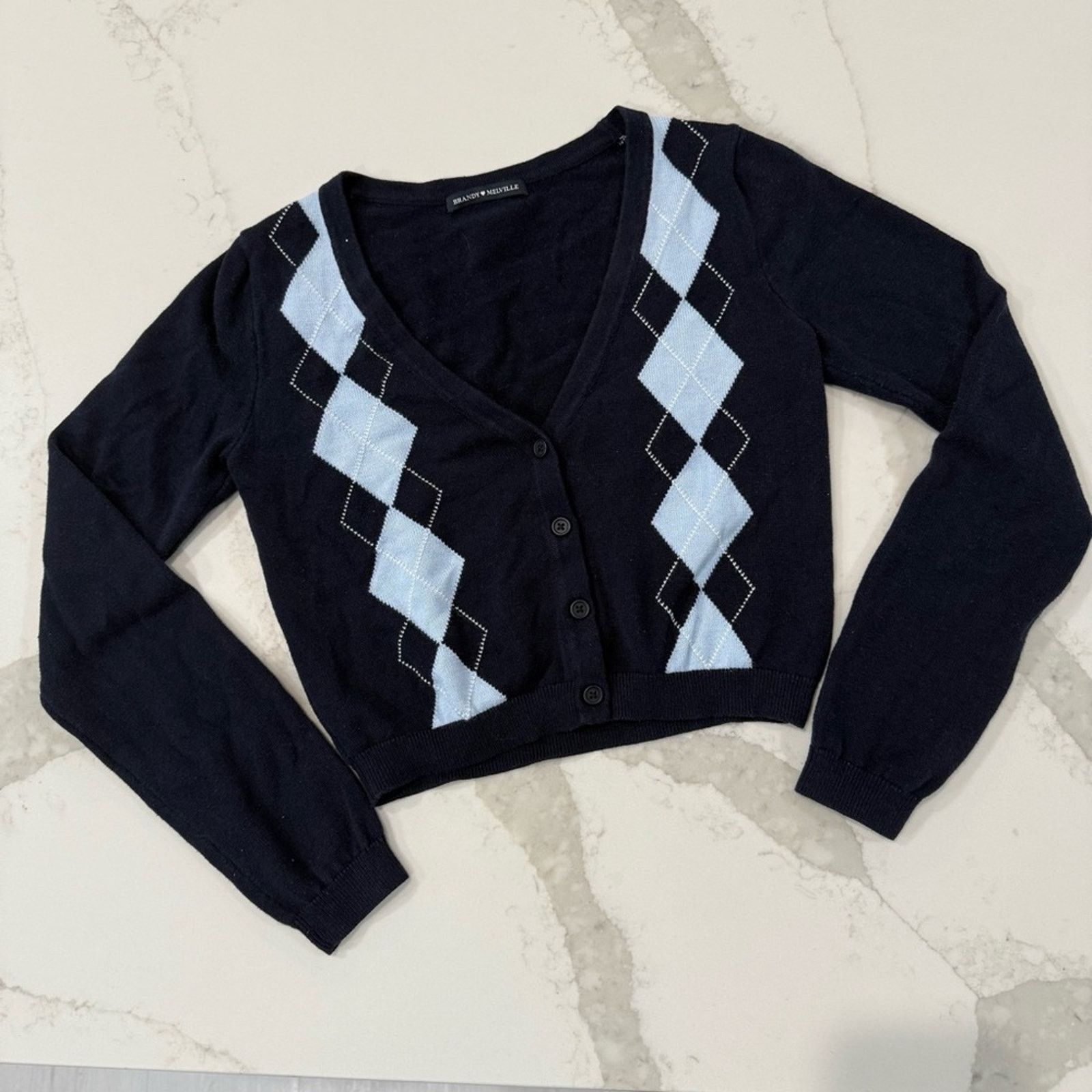 Brandy Melville Brandy Melville Argyle Cropped Cardigan Sweater Womens OS Size ONE SIZE - 2 Thumbnail