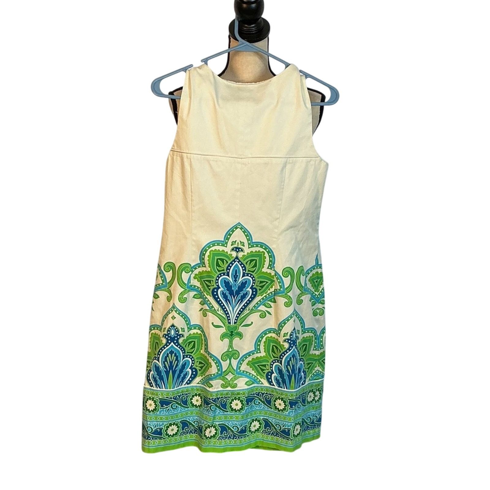 MAGGY LONDON Maggy London Blue Green Print Shift Dress Womens Size 8 Size M / US 6-8 / IT 42-44 - 3 Thumbnail