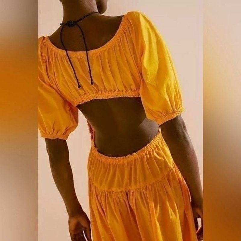 New Free-est Moonlight Midi Dress $78 LARGE Orange Cutout