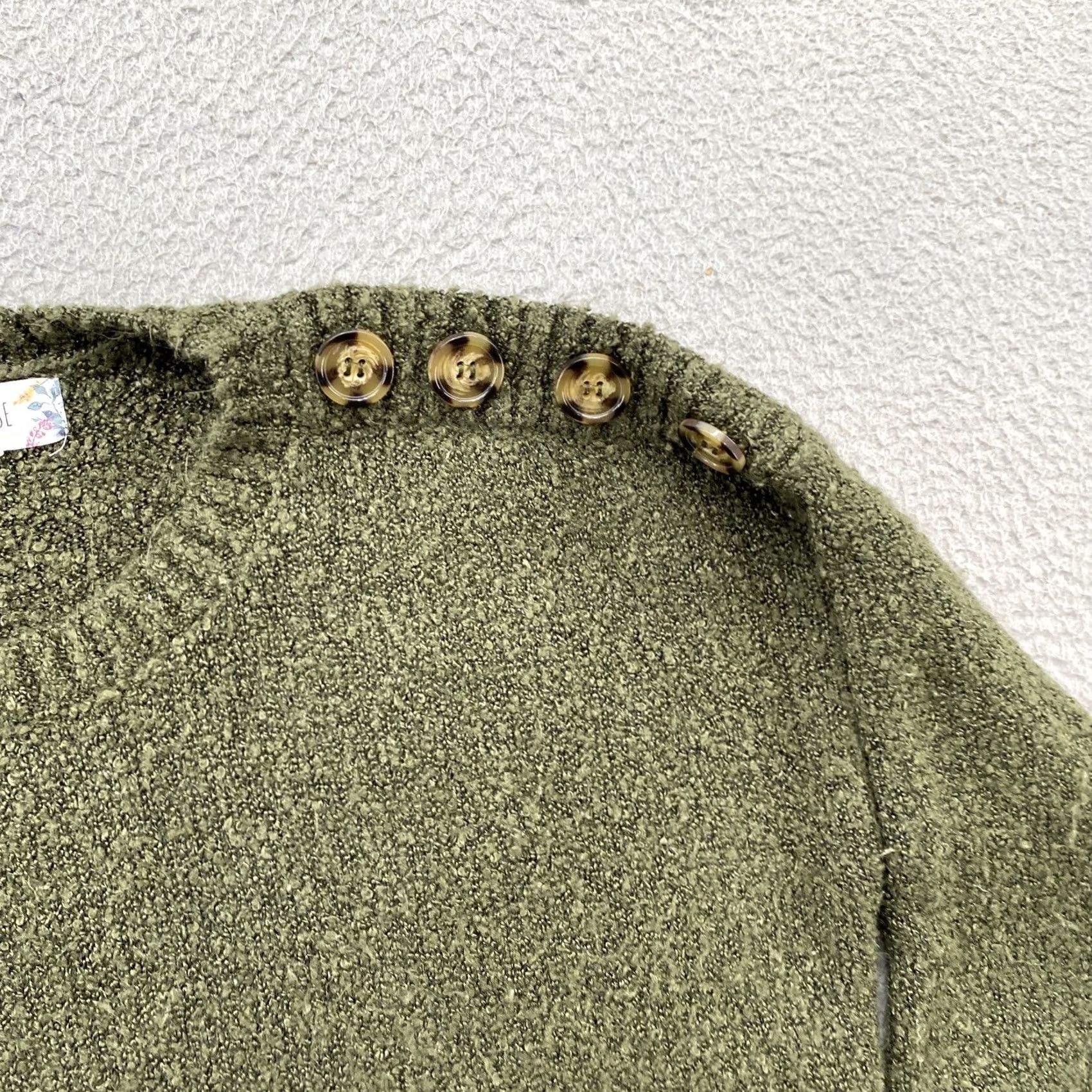 Vintage Pink Rose Pullover Sweater Women’s Green Acrylic Knit Long Sleeve Size L Size L / US 10 / IT 46 - 2 Thumbnail