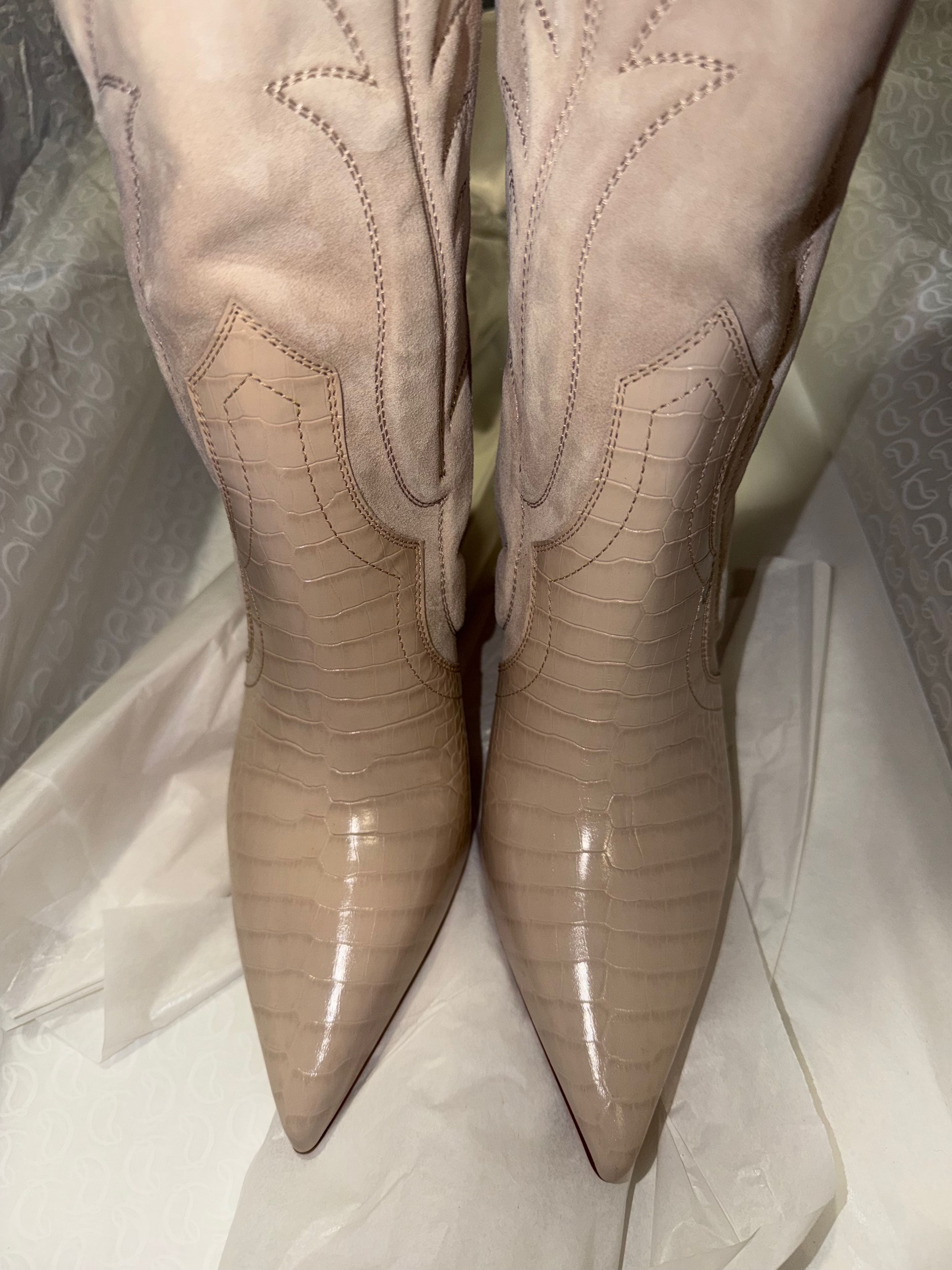 Christian Louboutin Santia Botta 85 Pearl Beige Western Knee High Heel Boot 38 Size US 8 / IT 38 - 10 Thumbnail