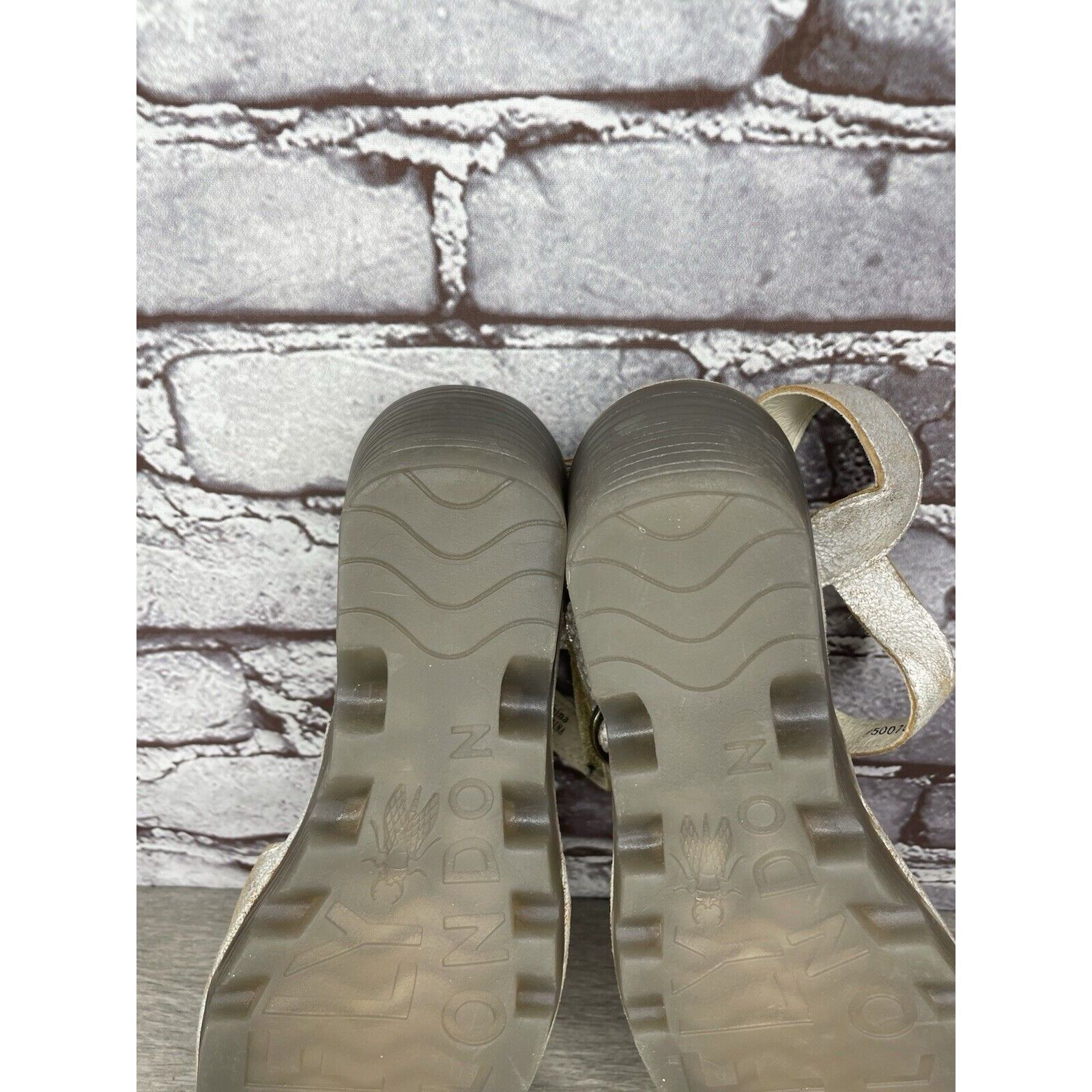 Fly London FLY London Pero Silver Metallic Crackled Peep Toe Wedge Sand Size US 9.5 / IT 39.5 - 8 Thumbnail