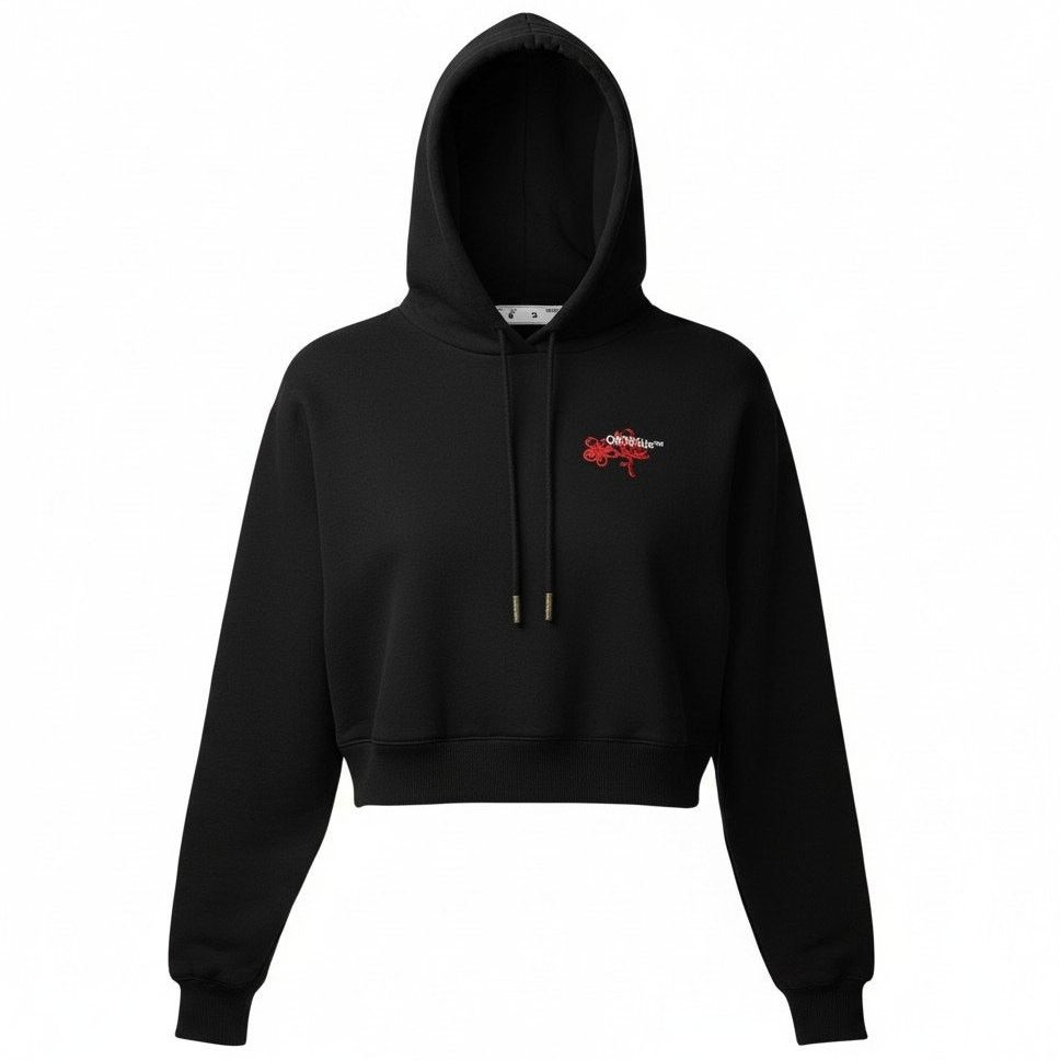 Off-White Off White Black Hoodie with Red Floral Design NWT S Size S / US 4 / IT 40 - 1 Thumbnail