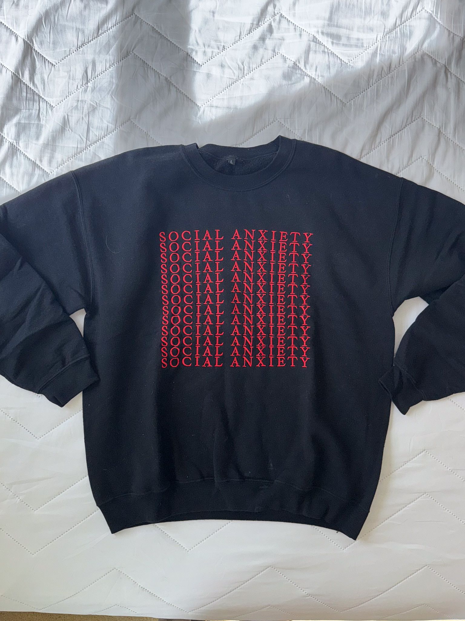 Other Social Anxiety Embroidered Red on Black Sweatshirt Size US L / EU 52-54 / 3 - 1 Thumbnail