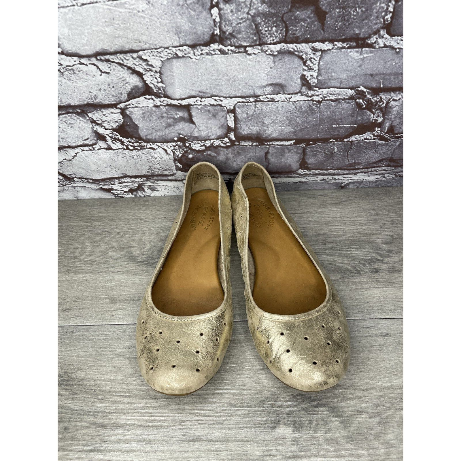 AFFXWRKS Kork Ease Metallic Gold Leather Perforated Ballet Flats Shoe Size US 11 / IT 41 - 6 Thumbnail