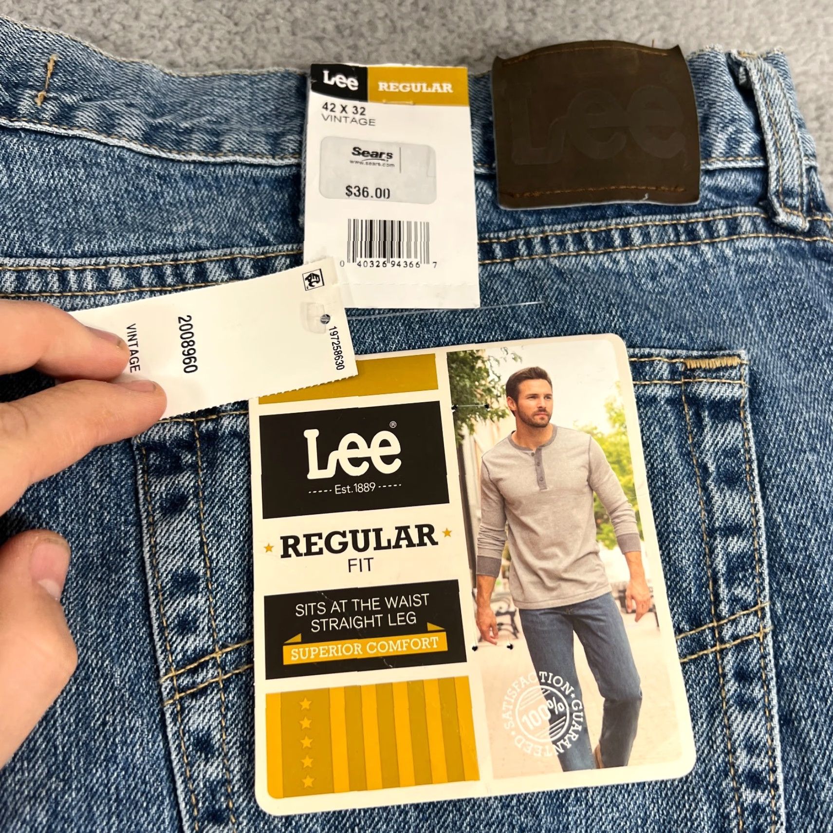 Lee VINTAGE Lee Jeans Regular Fit Straight Leg Denim Pants Classic 5-Pocket Blue Stone Wash 42 Mens US 32 In Seam NWT Size US 42 / EU 58 - 5 Thumbnail