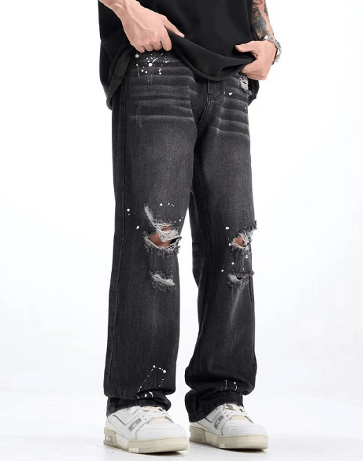 Japanese Brand American high street ink-splashed ripped jeans black Size US 32 / EU 48 - 3 Thumbnail