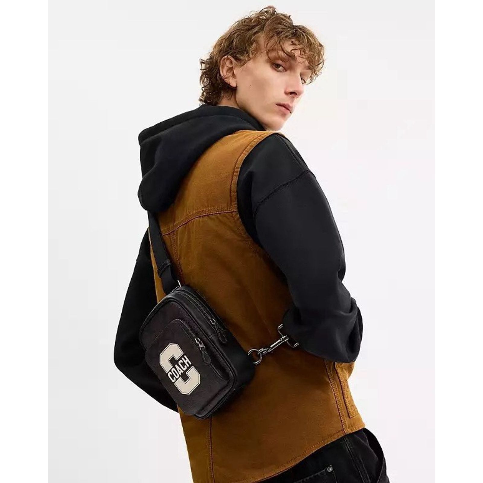 Coach NWT COACH Men's Racer Sling Pack Varsity Motif CAT80 Walnut Size ONE SIZE - 7 Thumbnail