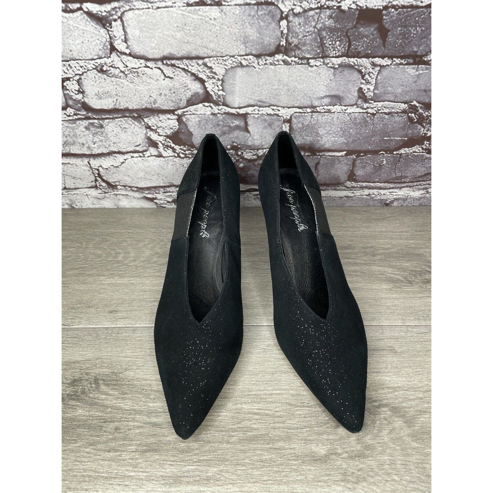 Free People Free People Black Suede Glitter Slip On Pointed Toe Heels Wo Size US 8.5 / IT 38.5 - 18 Thumbnail