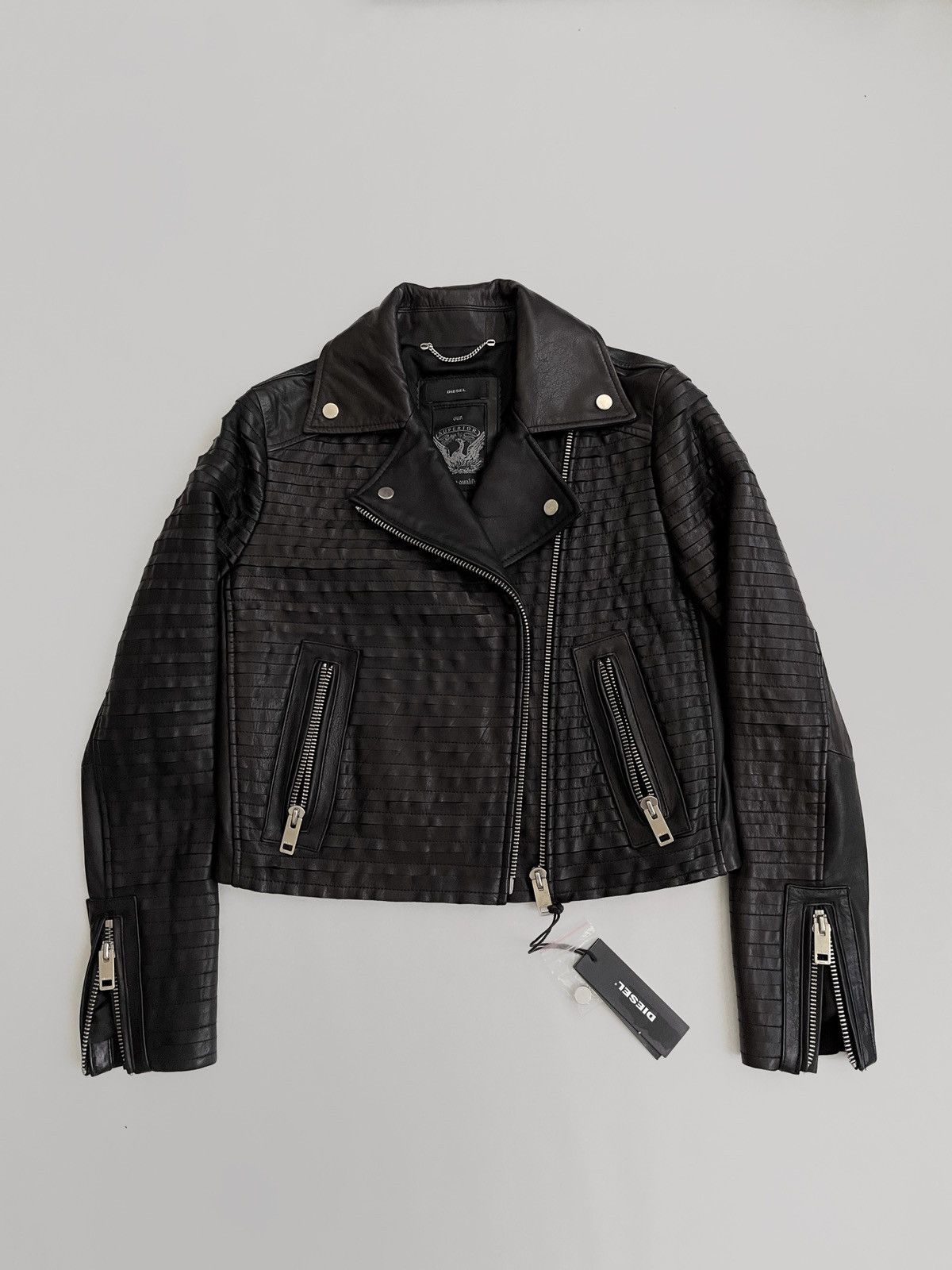 image of Diesel Biker Leather Jacket in Black, Women's (Size XS)