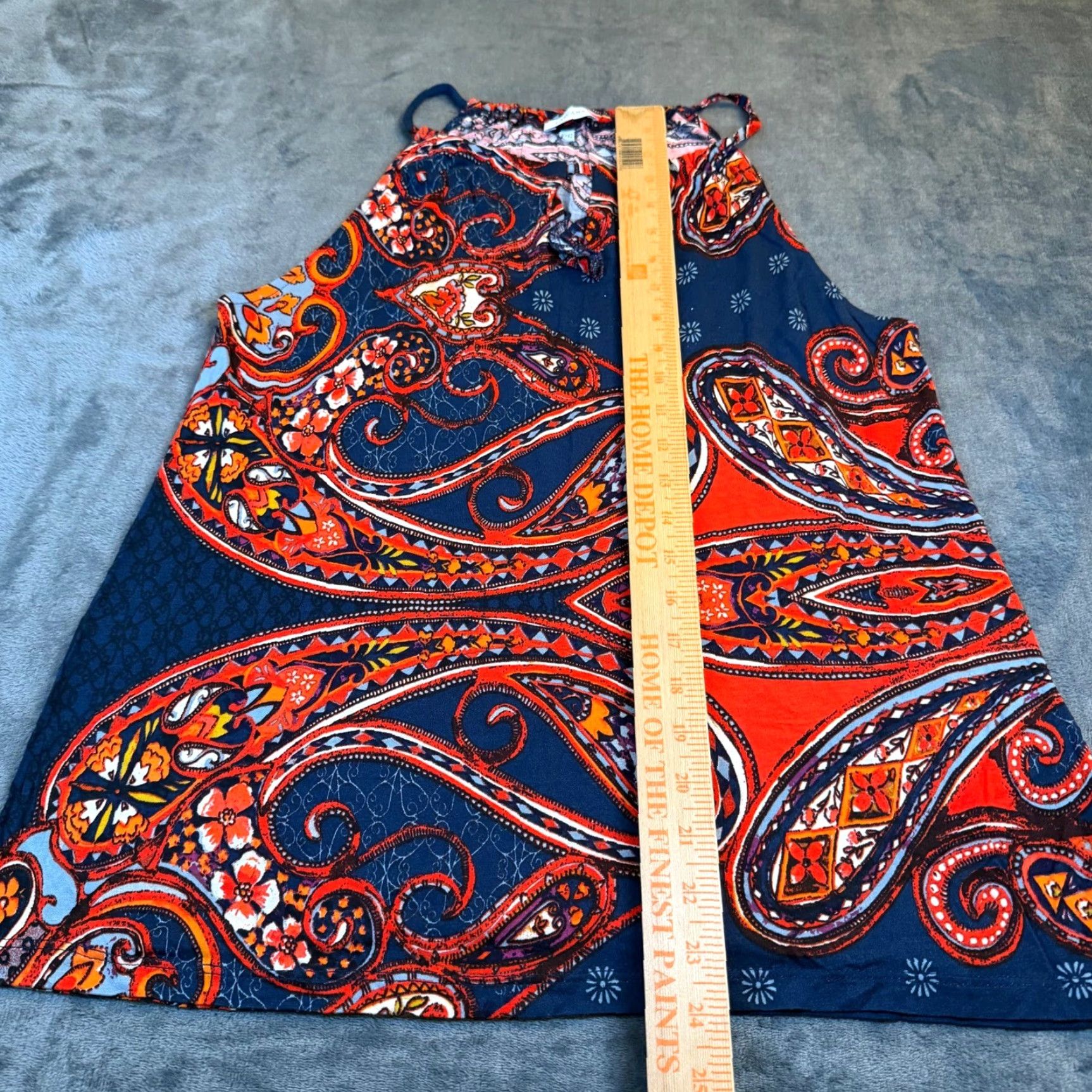 Vintage LASCANA Tank Women's Paisley Halter Blue Red, Boho, Sleeveless, Adjustable Strap - Size 8, Relaxed Fit, Viscose Polyester Blend Size M / US 6-8 / IT 42-44 - 7 Thumbnail
