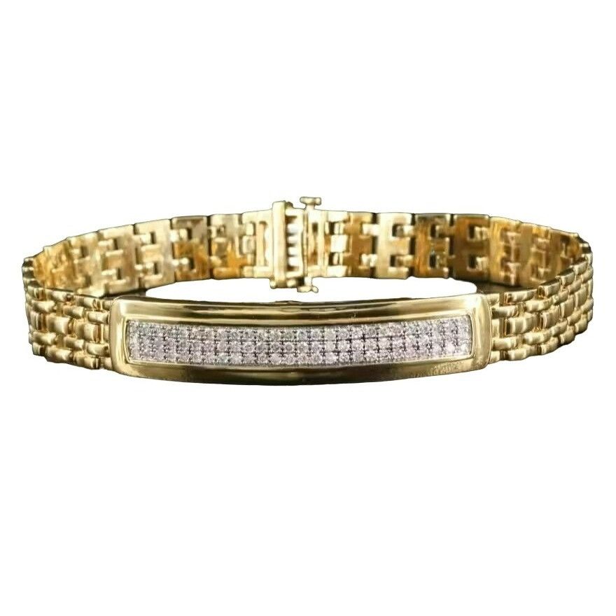 image of Classic Mens 14K Gold Plated 925 Sterling 1.04 Ctw Diamond I