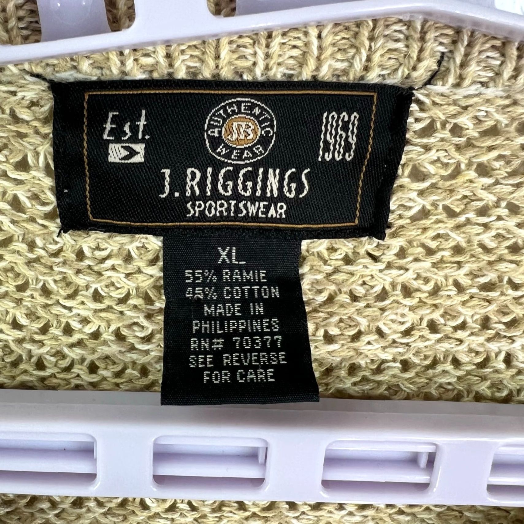 Vintage J.RIGGINS Chunky Knit Henley Sweater XL Beige Cotton Blend Casual 90s Mens Size US XL / EU 56 / 4 - 3 Thumbnail
