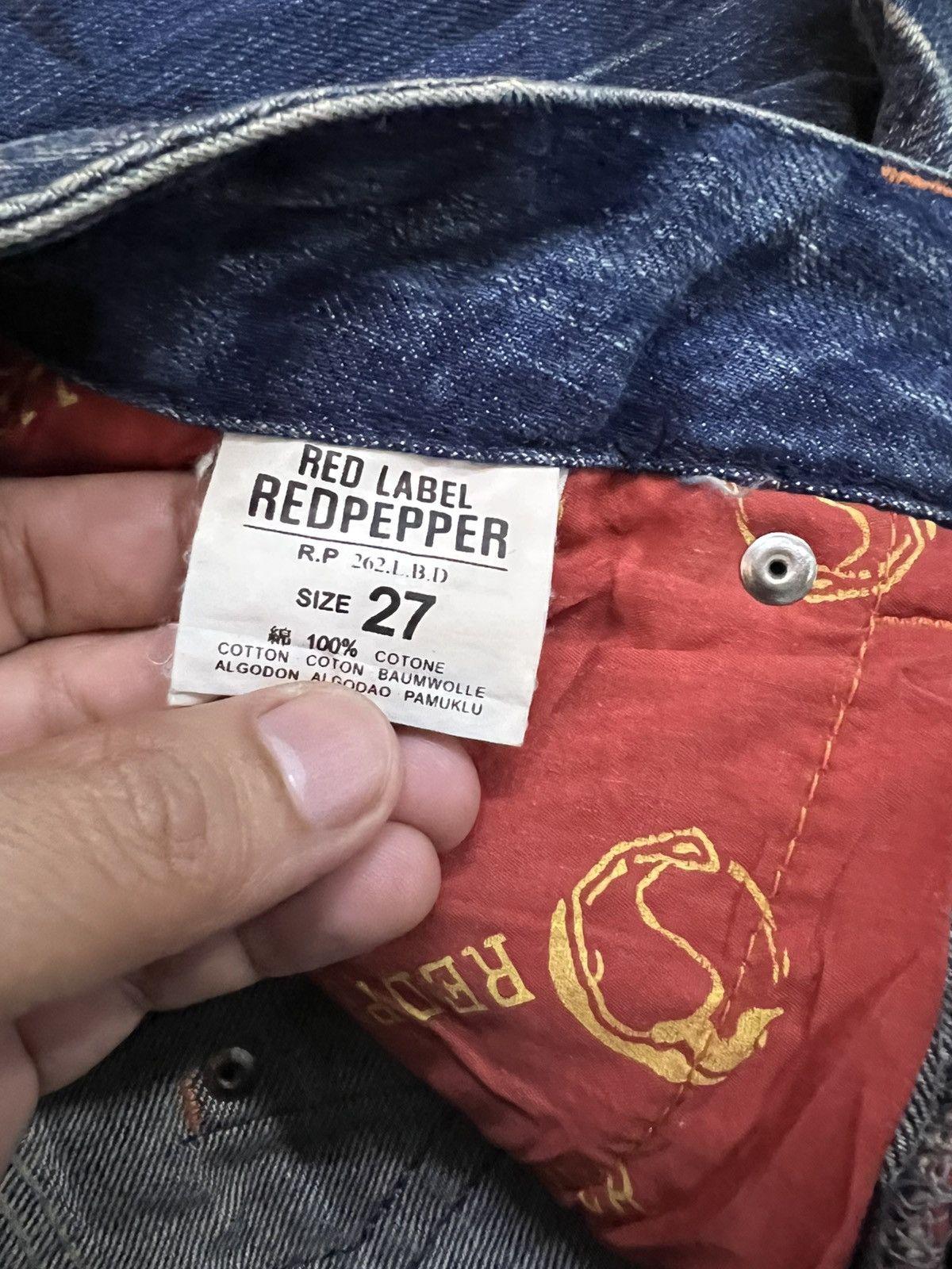 Japanese Brand 💥Flare low rise💥Red pepper Clawmark Mud wash Jean Very Rare Size US 29 - 21 Thumbnail