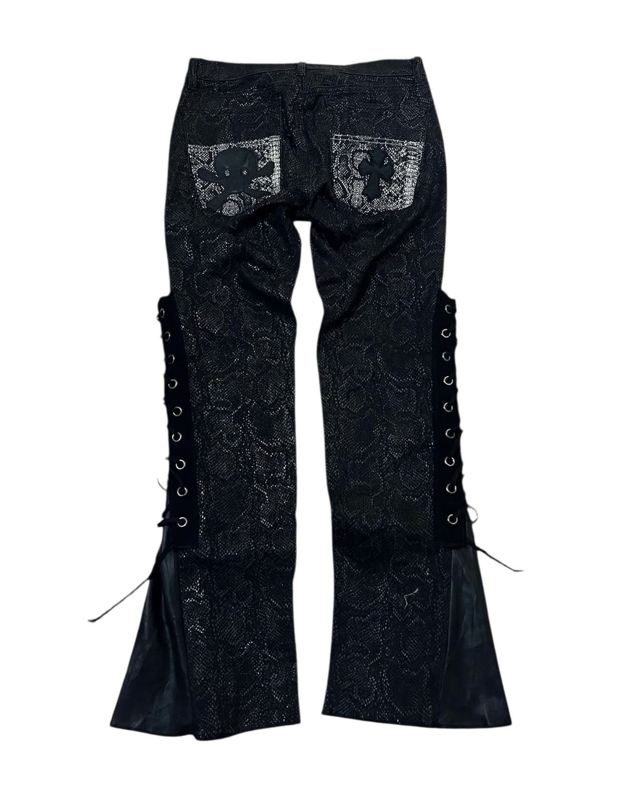 If Six Was Nine 2000's Snakeskin Laced Up Chain Custom Flared Pants Size US 28 / EU 44 - 2 Thumbnail