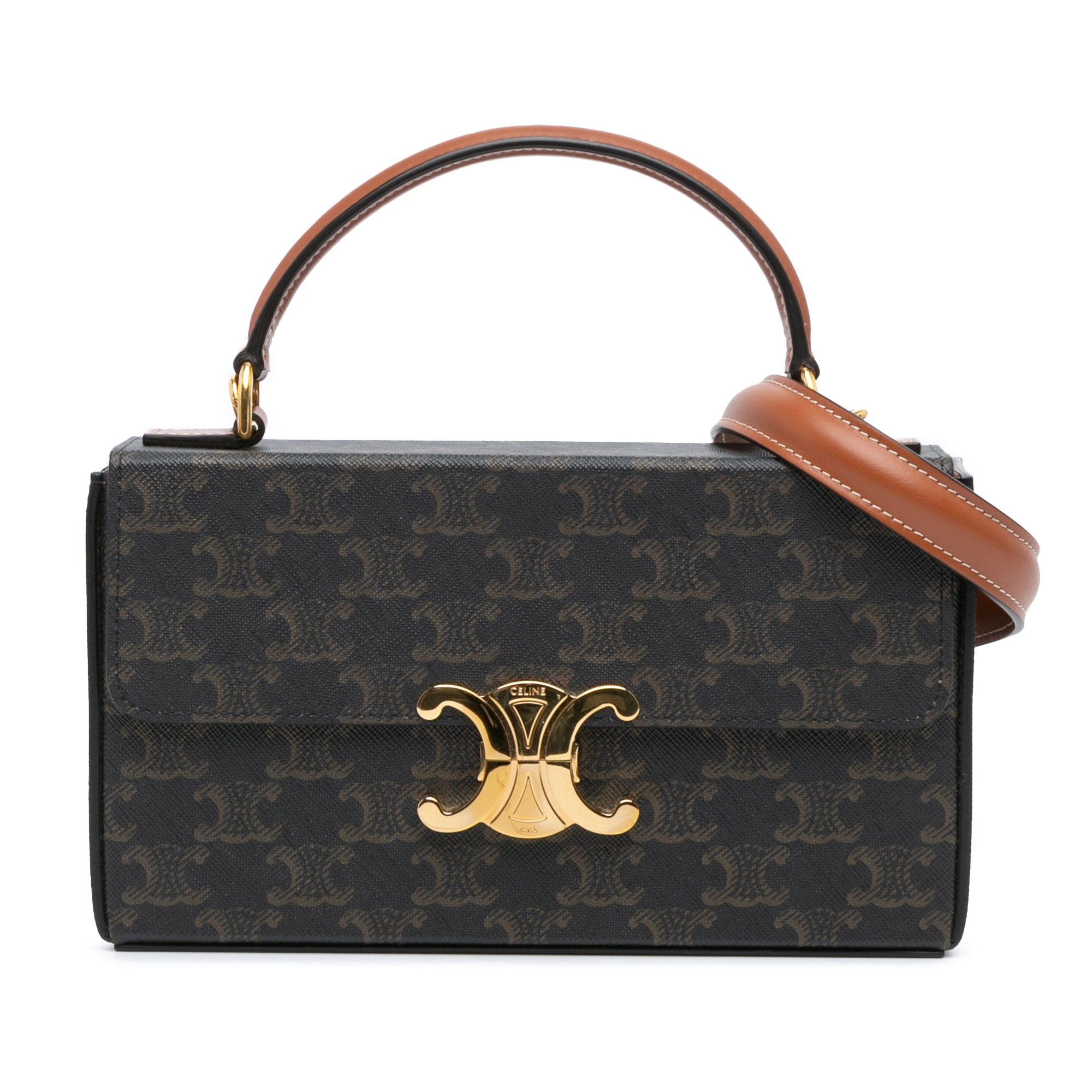 Celine Celine Triomphe Coated Canvas Box Top Handle Bag Brown Size ONE SIZE - 1 Thumbnail