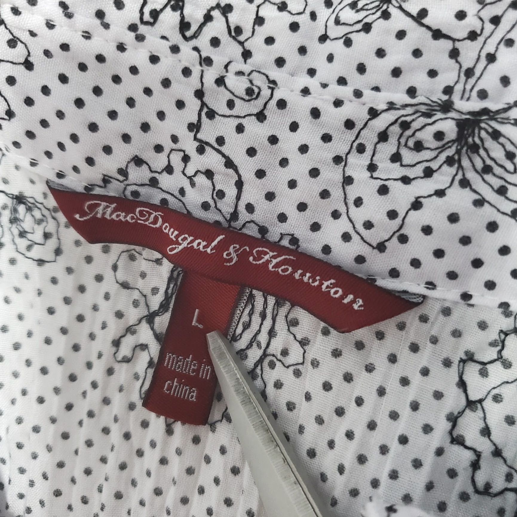Vintage MacDougal & Houston Top Women L White Black Polka Dot Floral Embroidered Ruffle Button-Up Short Sleeve Collared Size L / US 10 / IT 46 - 3 Thumbnail