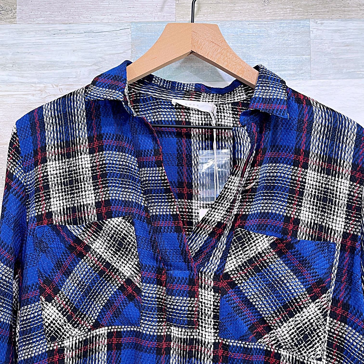 Other LUSH Plaid Flannel Popover Longline Top Blue Gray Relaxed S Size S / US 4 / IT 40 - 2 Thumbnail