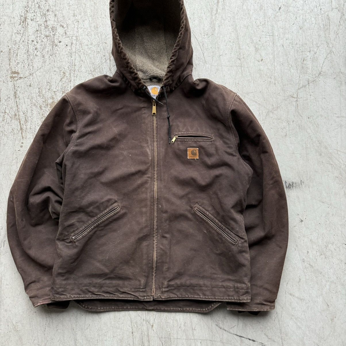 Carhartt × Vintage Carhartt Jacket J141 DKB Hooded Fleece Lined Brown Sz L Size US L / EU 52-54 / 3 - 2 Thumbnail
