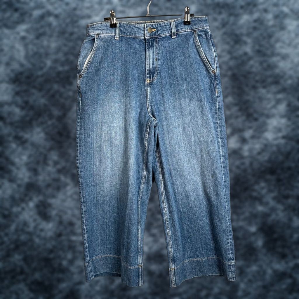 FatFace Fatface Womens Jeans Size 8R Blue Cropped Denim Wide-Leg 5-Pocket Style Regular Rise High Inseam 25 in Cotton Blend Denim Shirt? Size 30" / US 8 / IT 44 - 1 Thumbnail