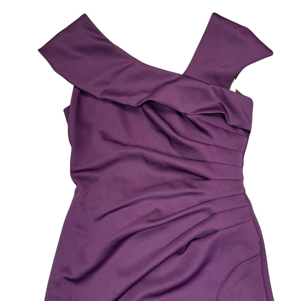 NWT New $249 Xscape Lenore Asymmetrical Neckline Plum Dress