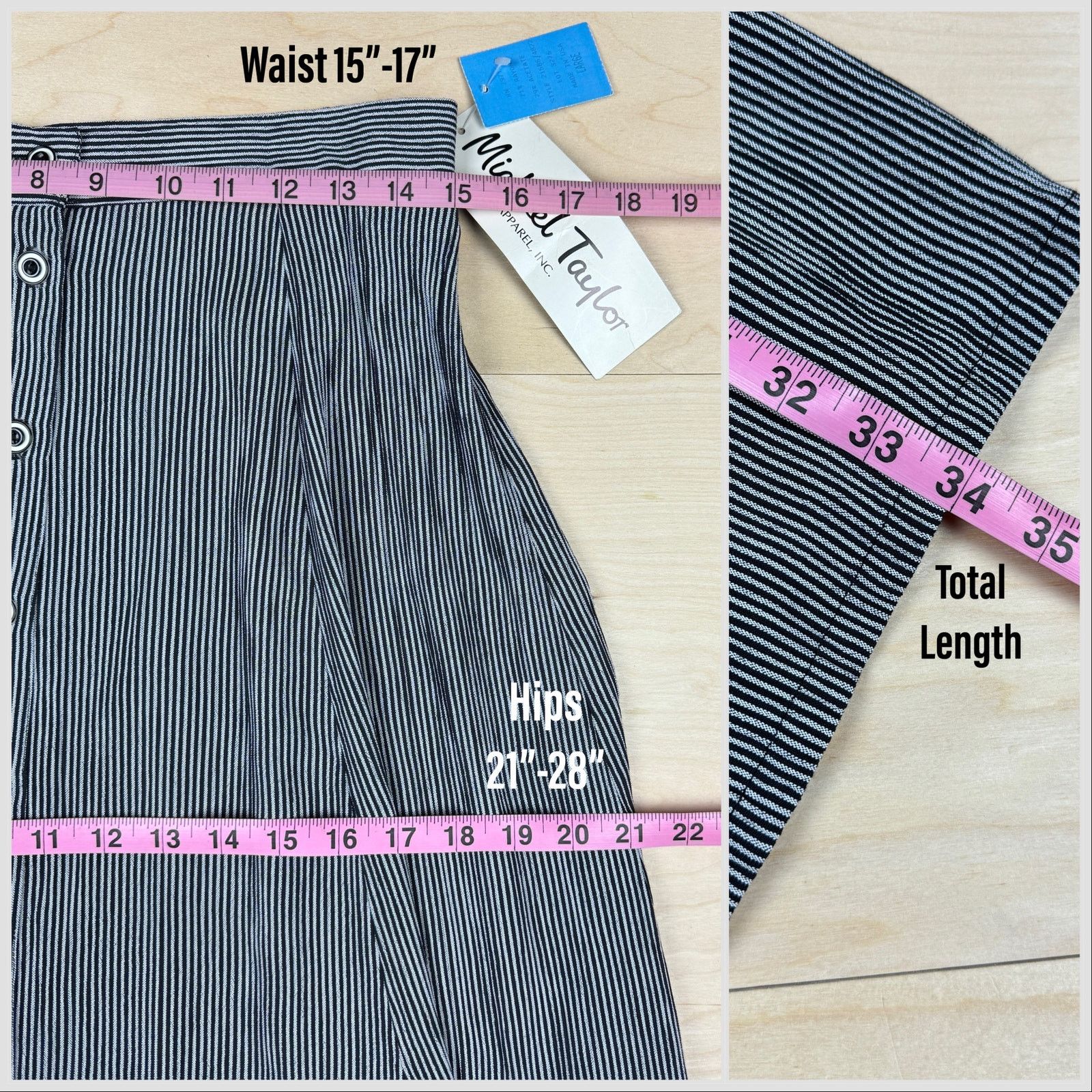 Vintage 1980s Black & Grey Striped Button Front High Waisted Skirt Size 30" / US 8 / IT 44 - 5 Thumbnail