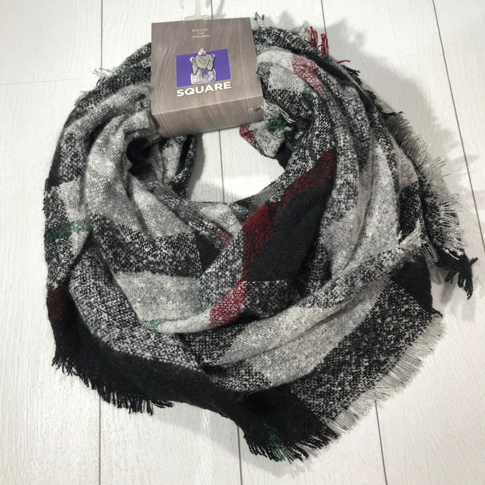 Other DAVID AND YOUNG Black Plaid Square Scarf Stylish & Cozy NWT Size ONE SIZE - 1 Thumbnail