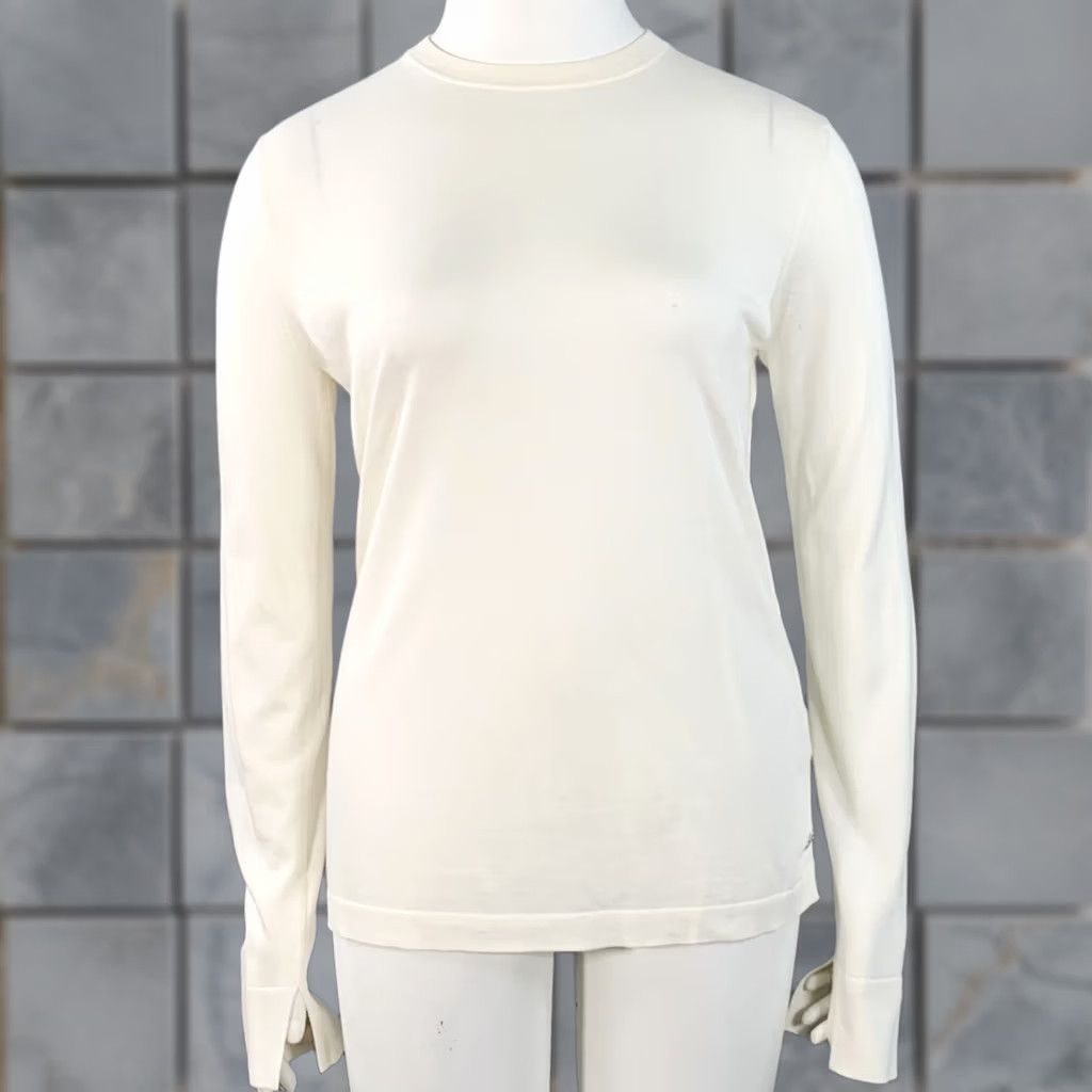 Loro Piana LORO PIANA Cream Silk Cotton Jersey Crew-Neck Pullover Size 12 Women, Italy, Pullover - Womens, 12, Cream, Silk / Cotton Size XL / US 12-14 / IT 48-50 - 1 Thumbnail