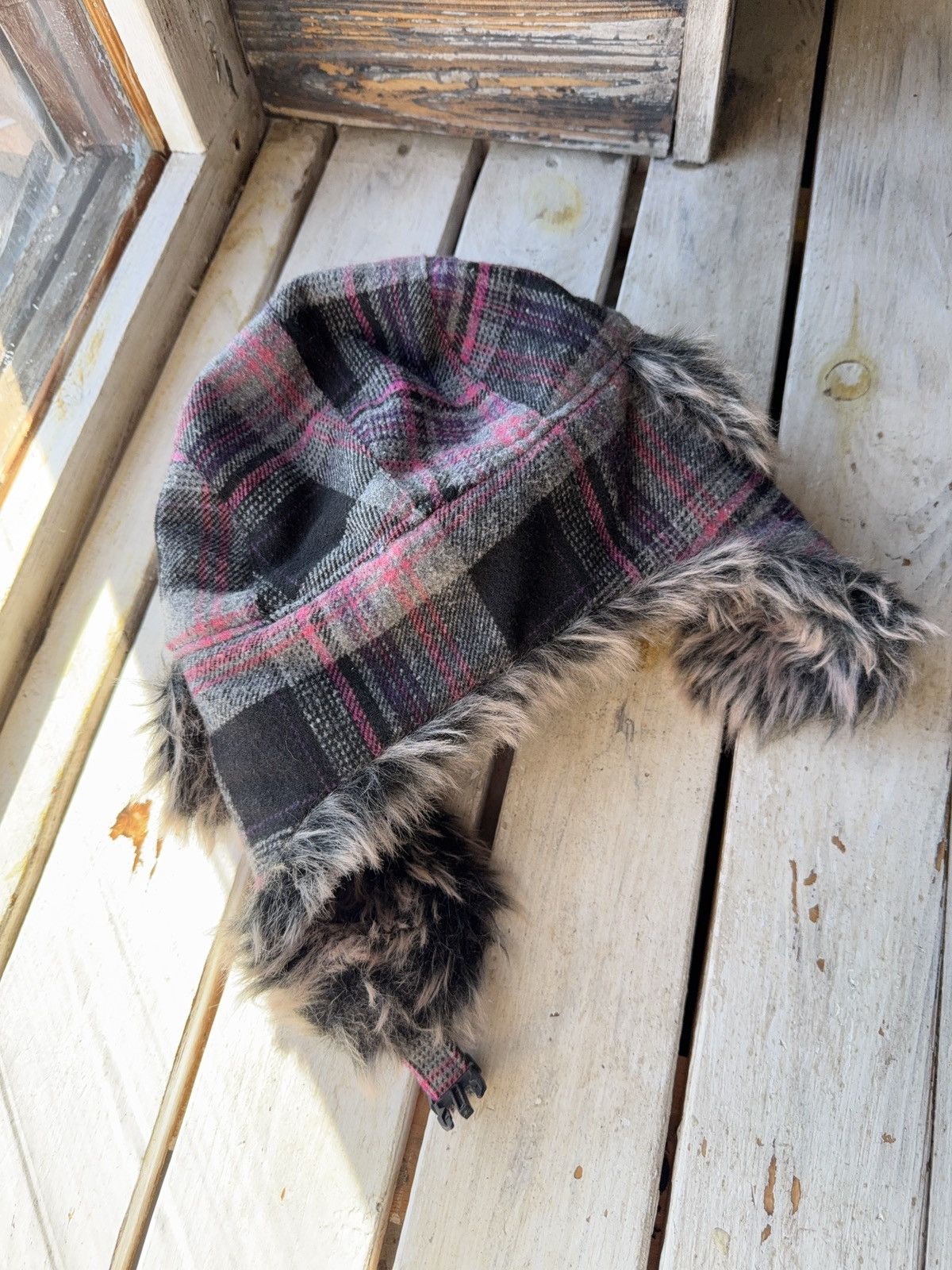Japanese Brand Y2K Vintage Fuzzy Hat Mohair knit Ushanka Trapper hat retro Size ONE SIZE - 9 Thumbnail