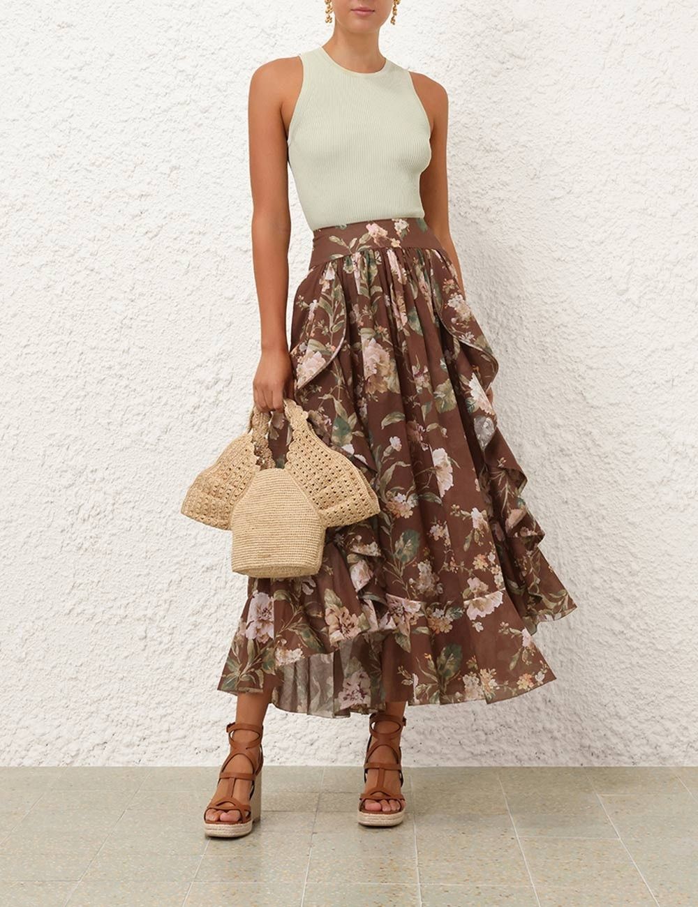 Zimmermann oc11z1025 Acacia Ruffle Maxi Skirt in Multicolor Size 26" / US 2 / IT 38 - 7 Thumbnail