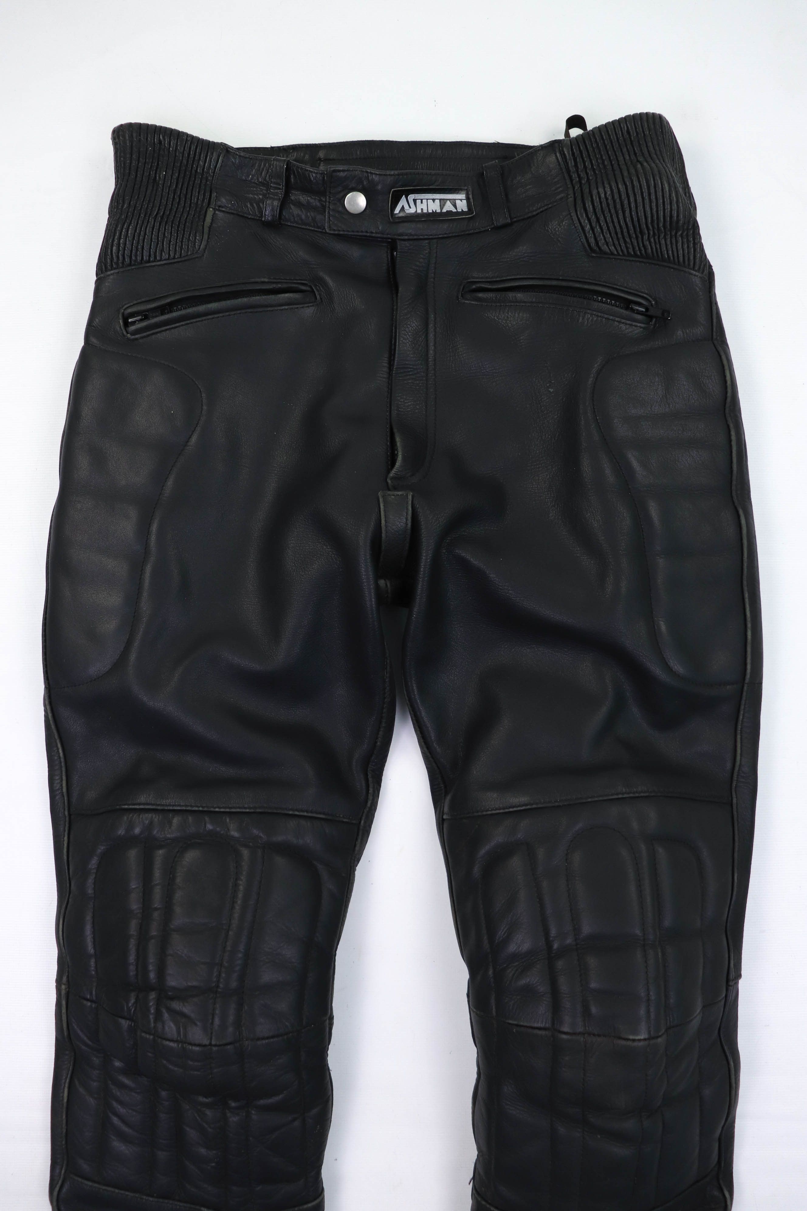 Genuine Leather 00s Vintage ASHMAN Black Genuine Cowhide Leather Biker Pants Size US 32 / EU 48 - 5 Thumbnail