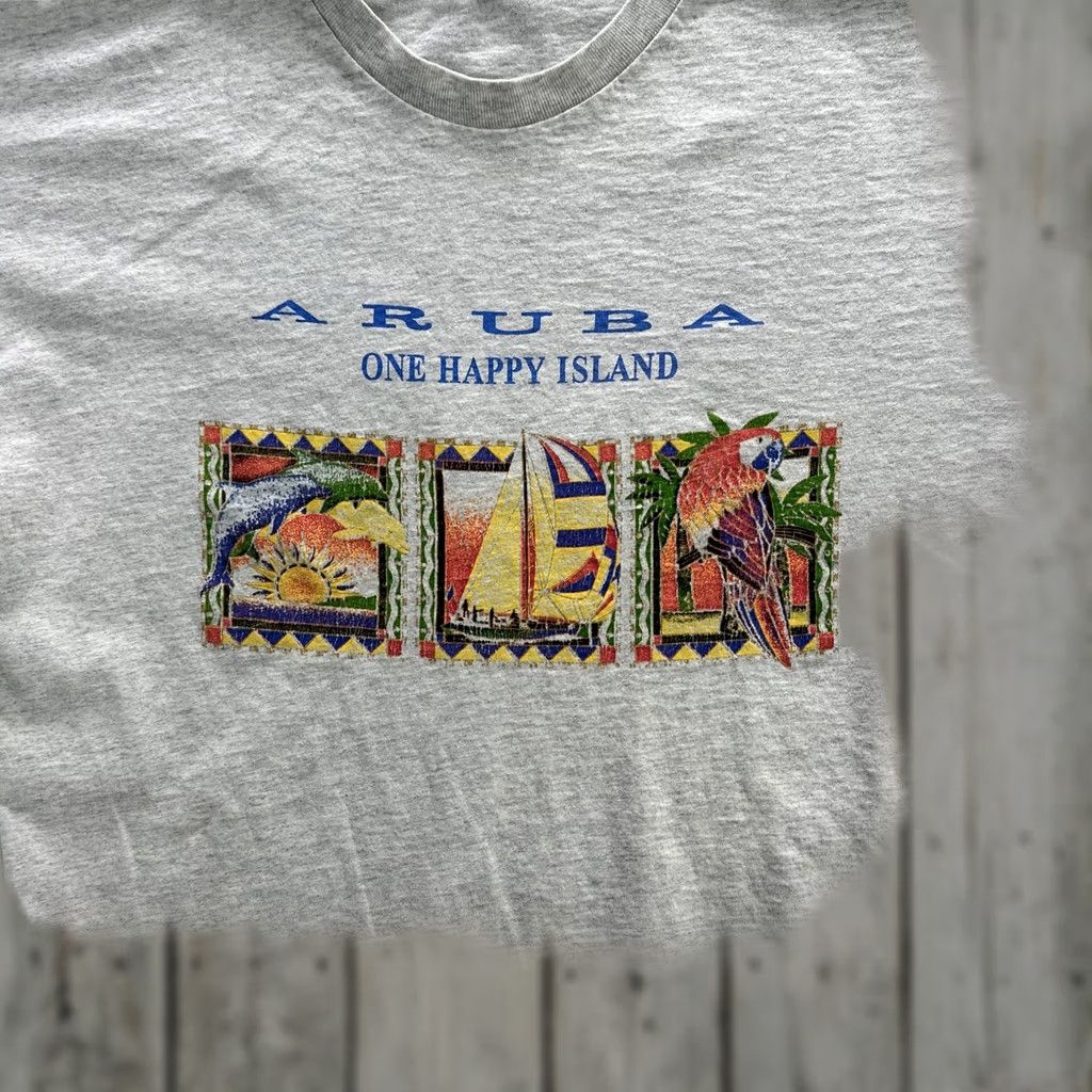 Vintage VINTAGE Signal Sport Aruba Shirt Mens XL Gray Crew Neck Short Sleeve Parrot Sailboat Graphic Print 90s Size US XL / EU 56 / 4 - 1 Thumbnail
