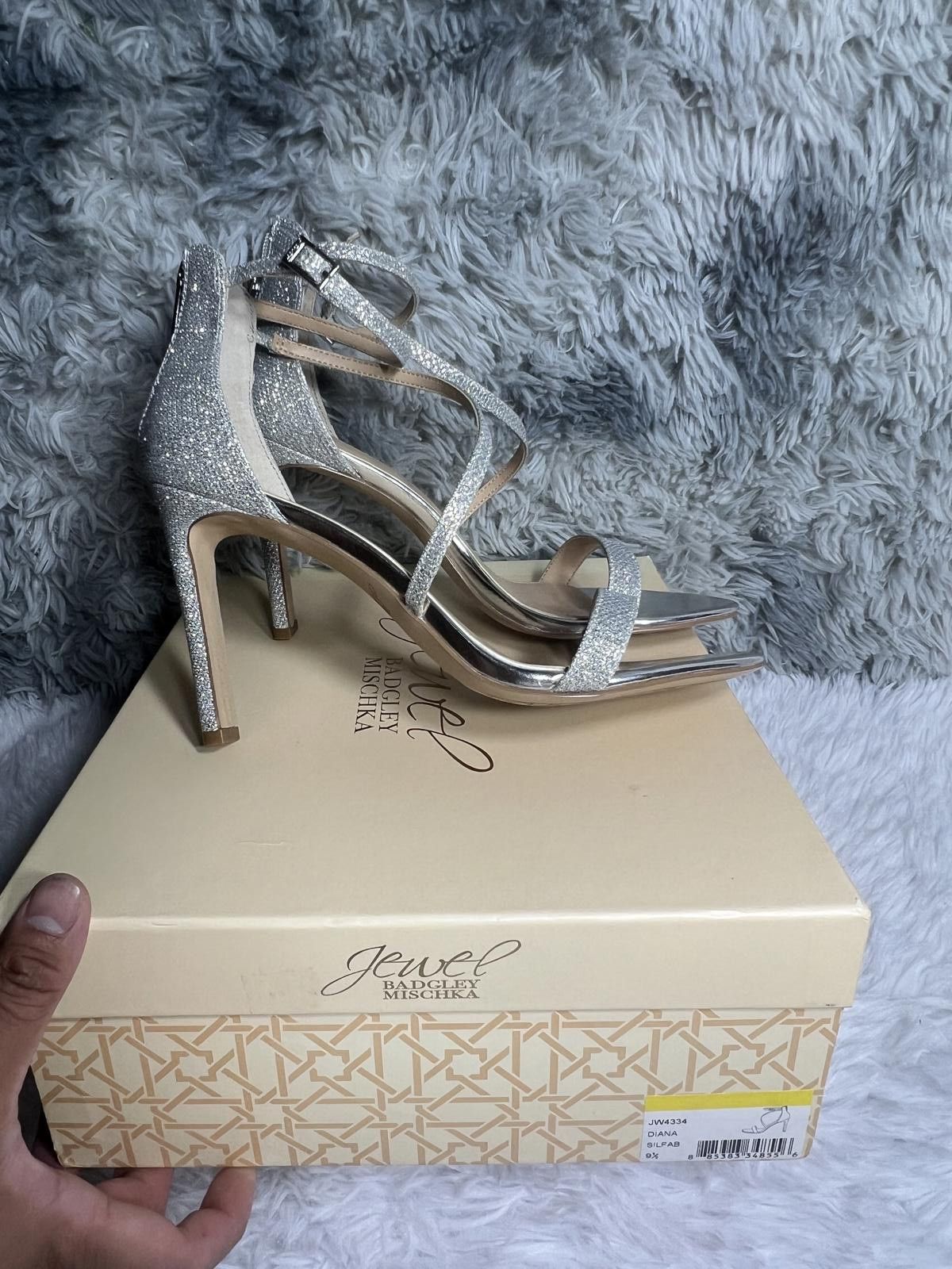Other Jewel Badgley Mischka Silver Glitter Strappy High Heel Sande Size US 7.5 / IT 37.5 - 6 Thumbnail