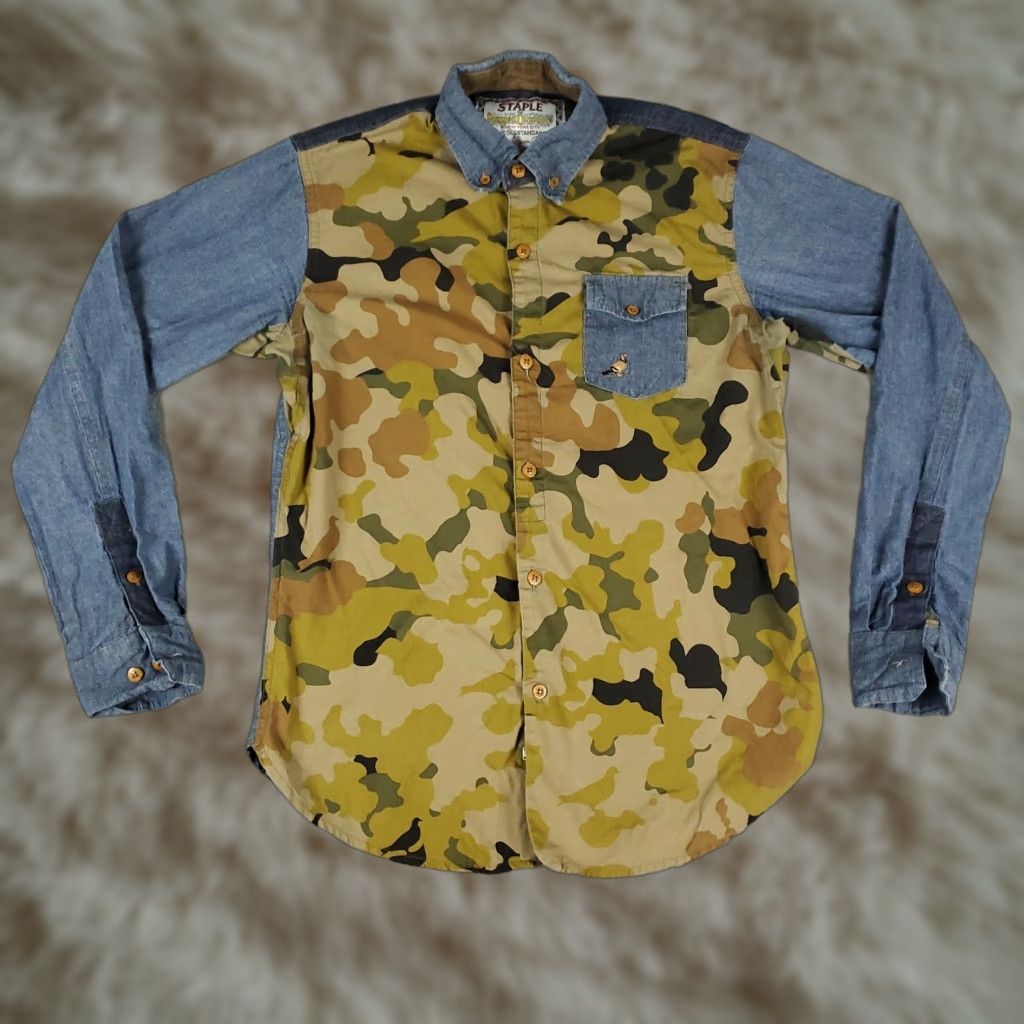Vintage VINTAGE Staple Men's Button-Up Shirt Long Sleeve Camouflage Cotton Blue Small Casual, Workwear, Formal Size US S / EU 44-46 / 1 - 1 Thumbnail