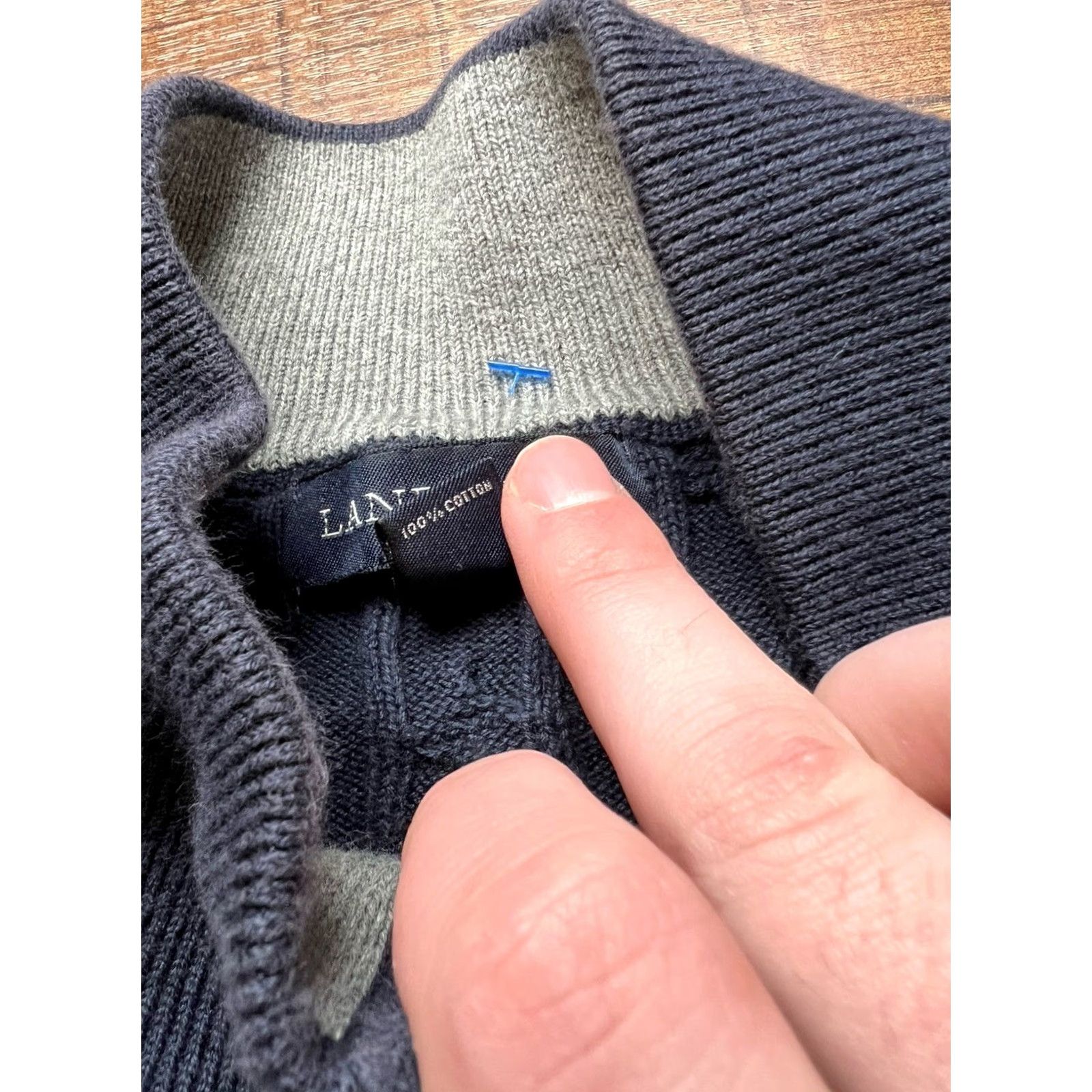 Lands' End VINTAGE Lands' End Mens Large Navy Blue Cable Knit Henley Mock-Neck Sweater Size US L / EU 52-54 / 3 - 5 Thumbnail