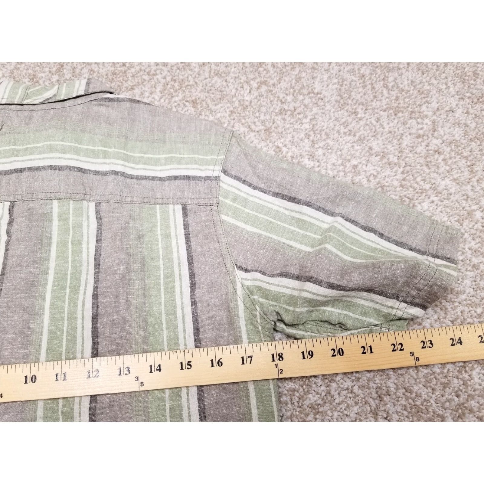 Wrangler Royal Robbins Shirt Mens Small Green Brown Short Sleeve Hemp Organic Cotton Blend Button-Up with Pockets, Striped, Casual, Adult XL, Beige, Wool? Size US XL / EU 56 / 4 - 7 Thumbnail