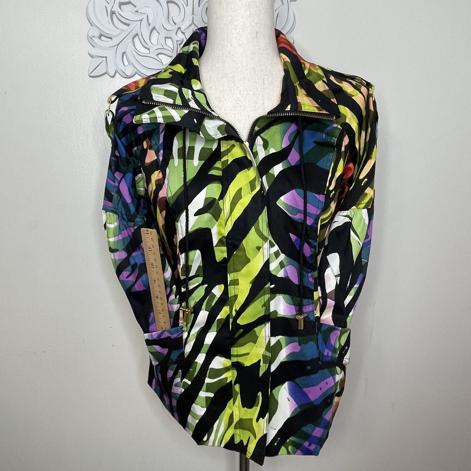 Other JUST B Women's Jacket MEDIUM Rainbow Tiger Stripe 3/4 Sleeve Size M / US 6-8 / IT 42-44 - 3 Thumbnail