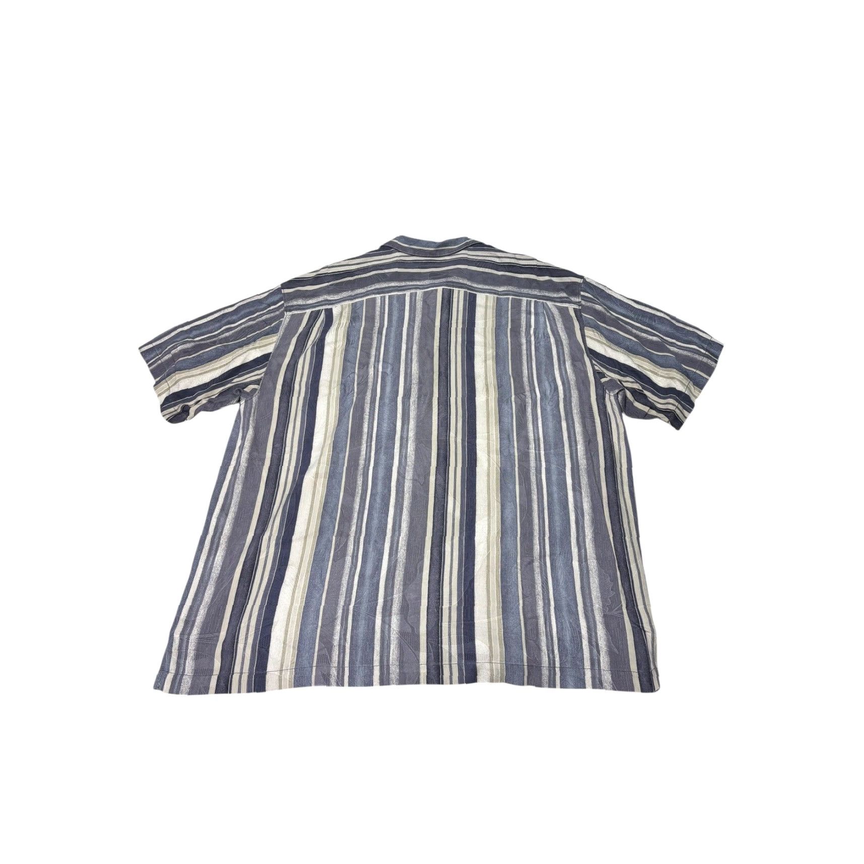 Tommy Bahama Tommy Bahama Mens XL Silk Camp Shirt Blue Grey Striped Floral Jacquard Button Up Size US XL / EU 56 / 4 - 5 Thumbnail