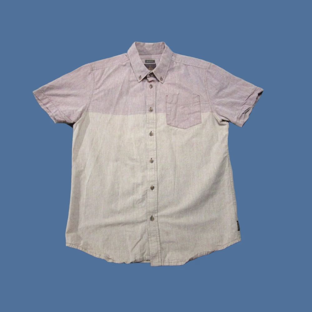 Prana prAna Shirt Mens Medium Beige Purple Two Tone Slim Fit Short Sleeve Button Down Size US M / EU 48-50 / 2 - 1 Thumbnail