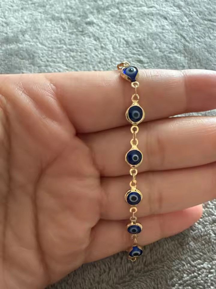 Jewelry EVIL Eyes Glass Beads Gold Chain Bracelet Size ONE SIZE - 2 Thumbnail
