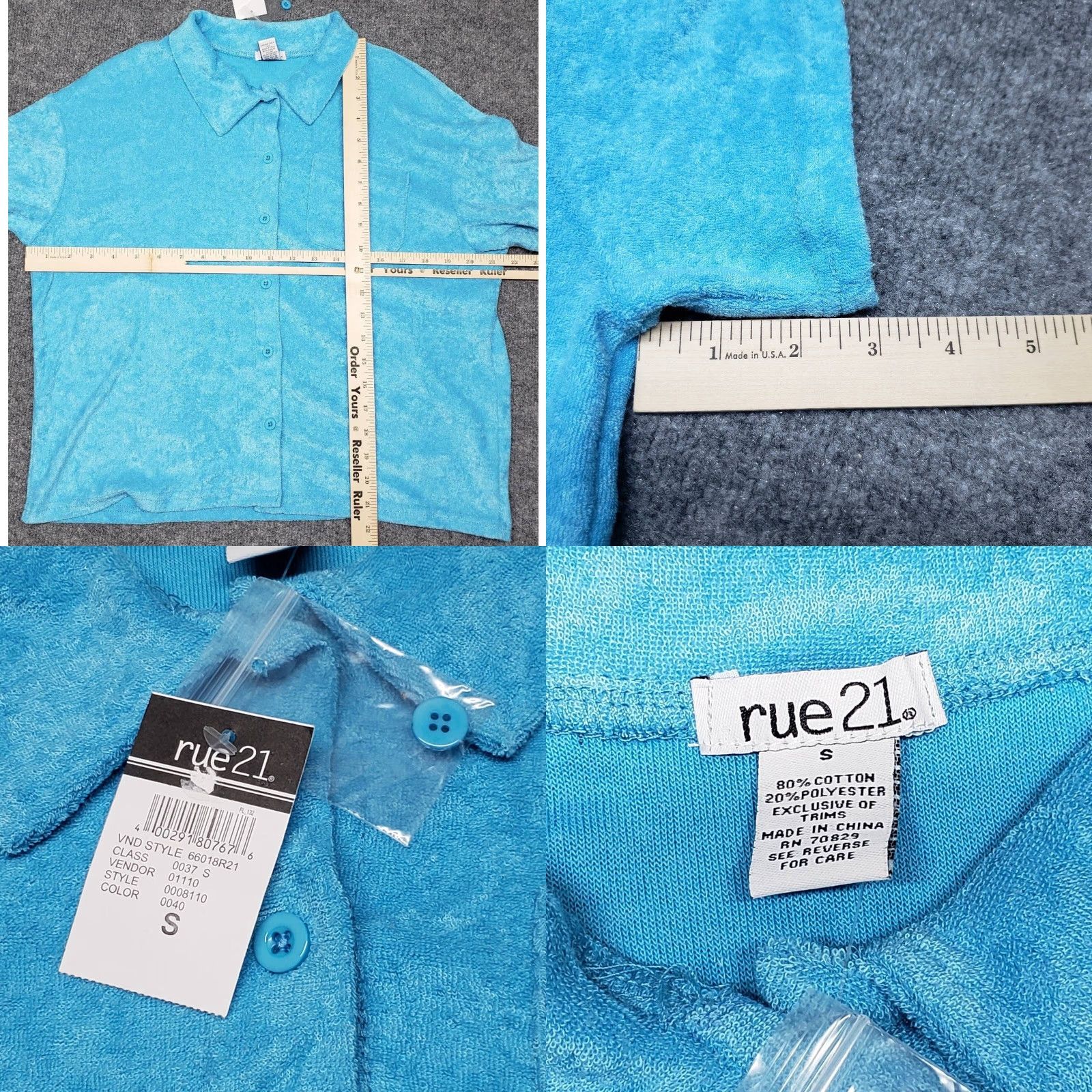 Vintage Rue21 Shirt Top Womens S Blue Terry Short Sleeve Button Up Pocket New Size S / US 4 / IT 40 - 8 Thumbnail