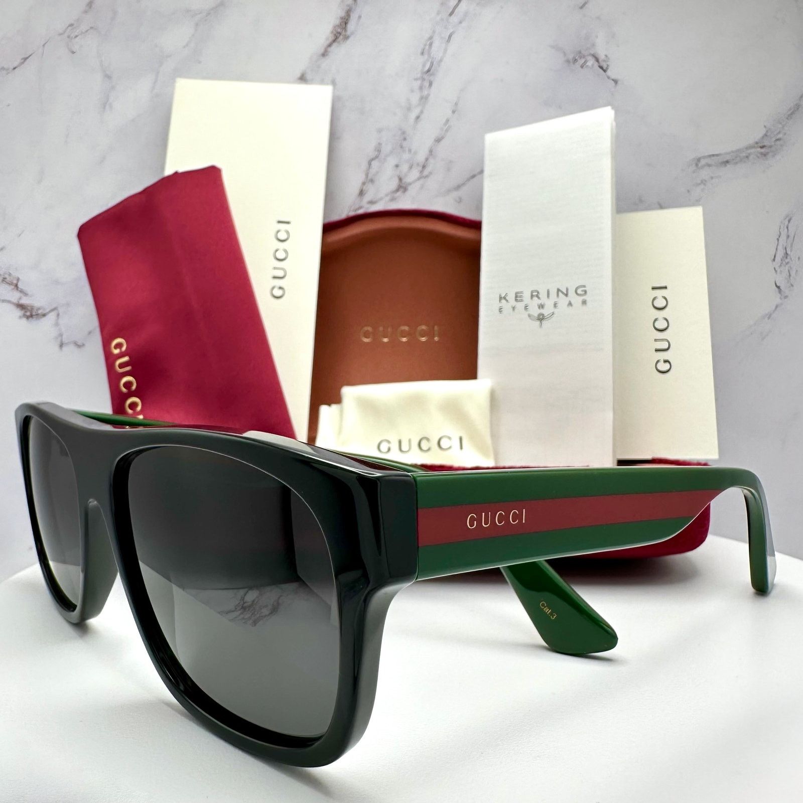 Gucci New Gucci Sunglasses Polarized Black Square Red Green Web Size ONE SIZE - 1 Thumbnail